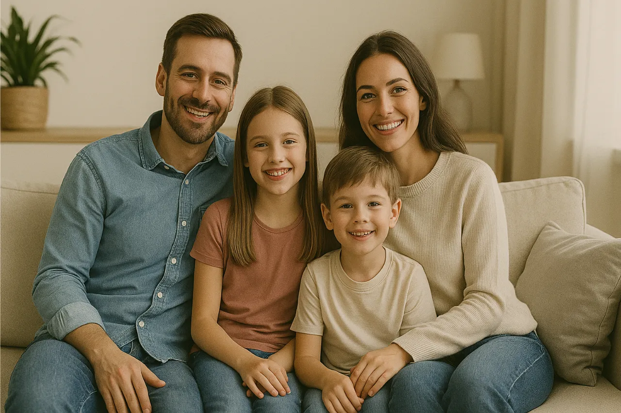 Family Sitting on Sofa