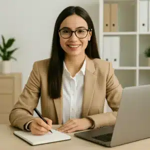 Bookkeeper Sitting Behind Desk With A Laptop